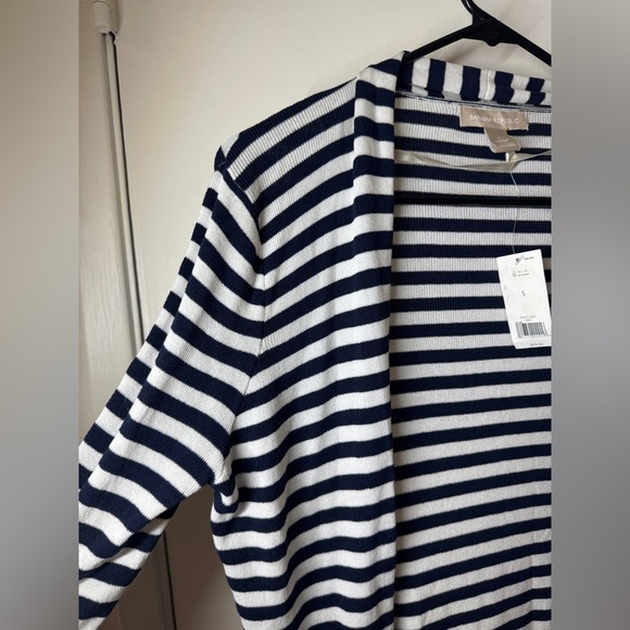 NWT Banana Republic Navy Blue White Striped Nautical Knit Open Front Cardigan S - Picture 2 of 13